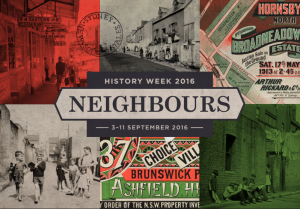 History Week Neighbours postcard